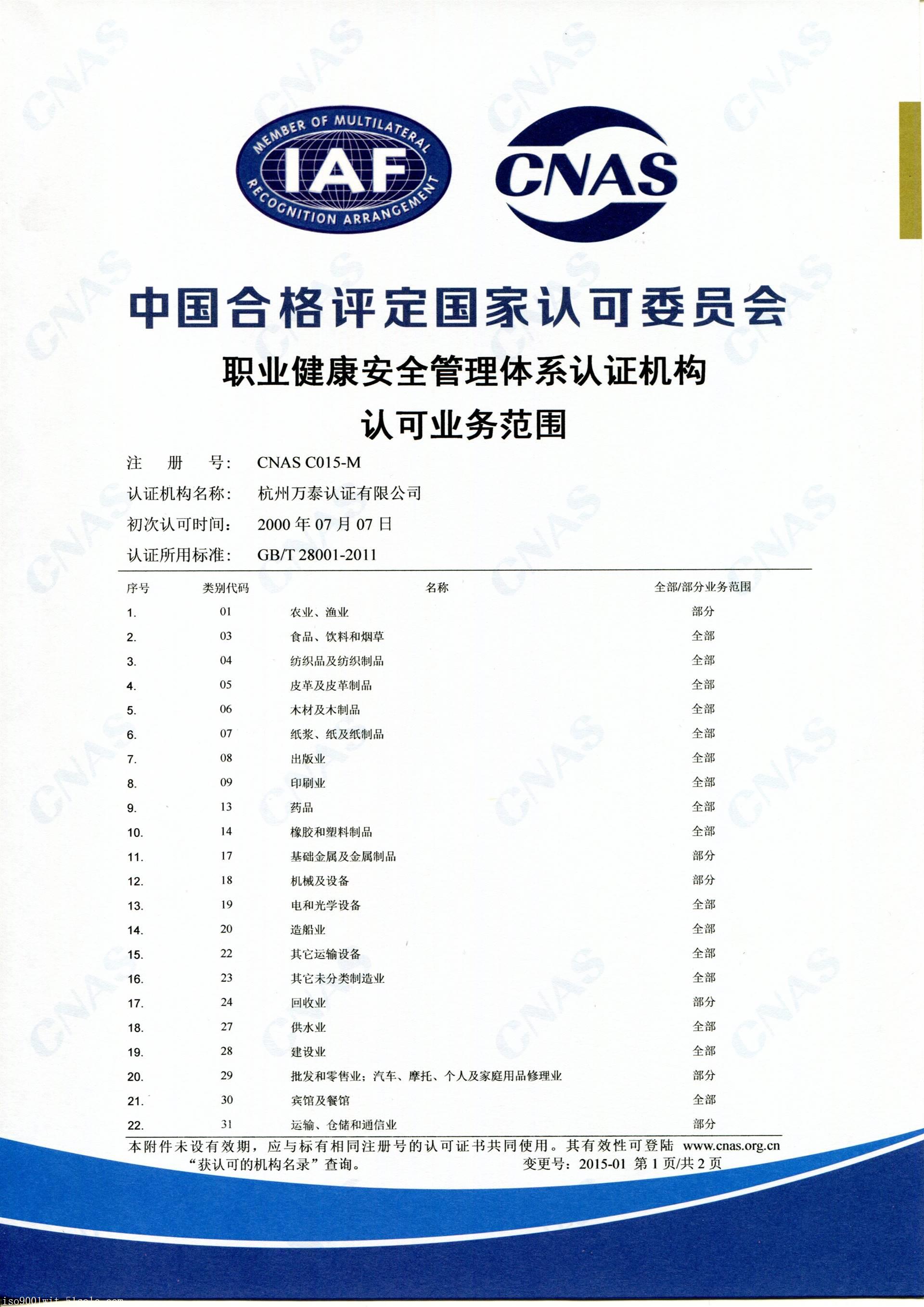 浙江認證ohsas18001職業健康安全管理體系萬泰認證