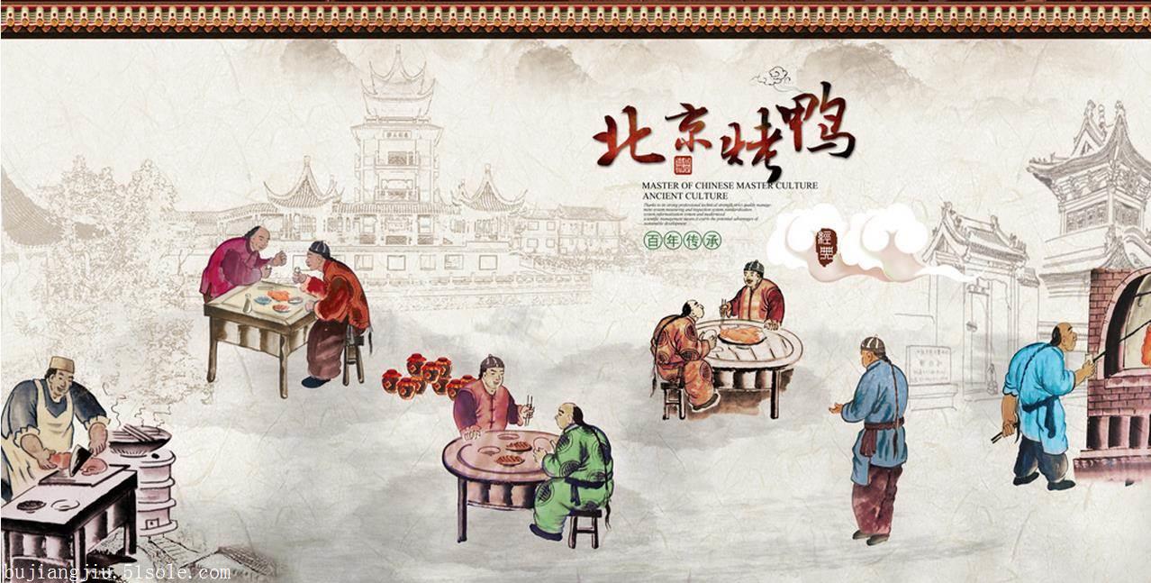 复古风北京烤鸭无缝壁画,2天快速生产,全国包邮,接受私人定制,免费