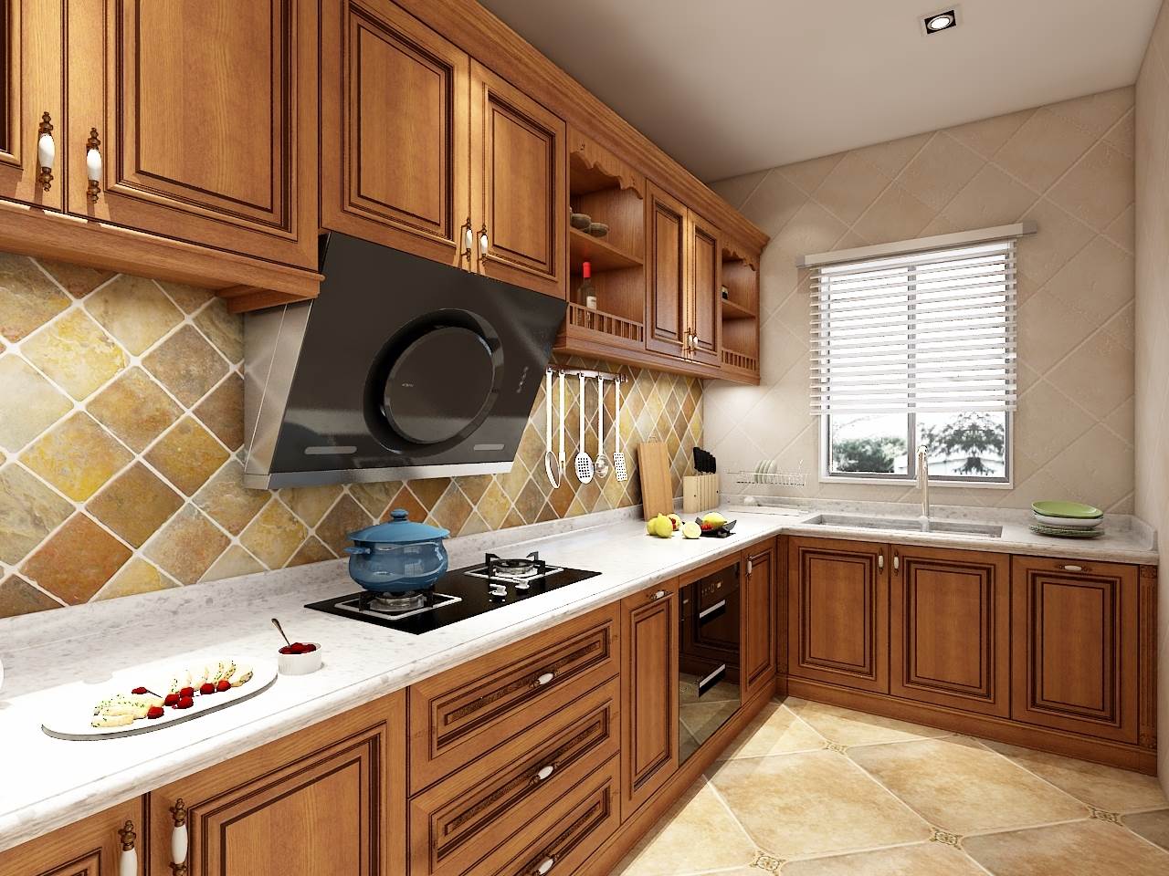 深圳全屋家具定做纯原木中式橱柜订做厨房整体原木红橡门板厨房-阿里巴巴