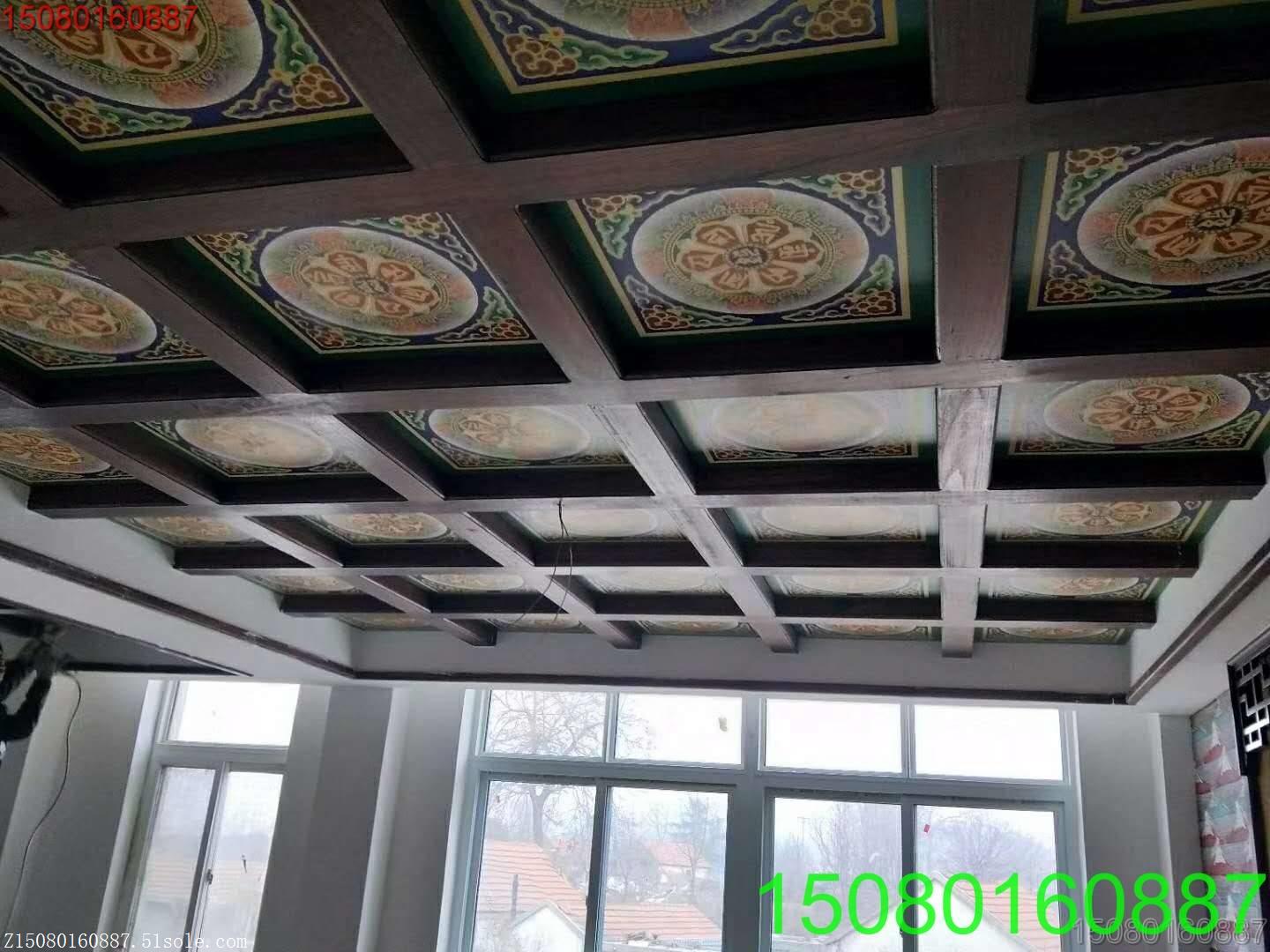 古建彩绘佛堂寺庙天花板吊顶 酒店办公楼装修吊顶 复古家庭吊顶装