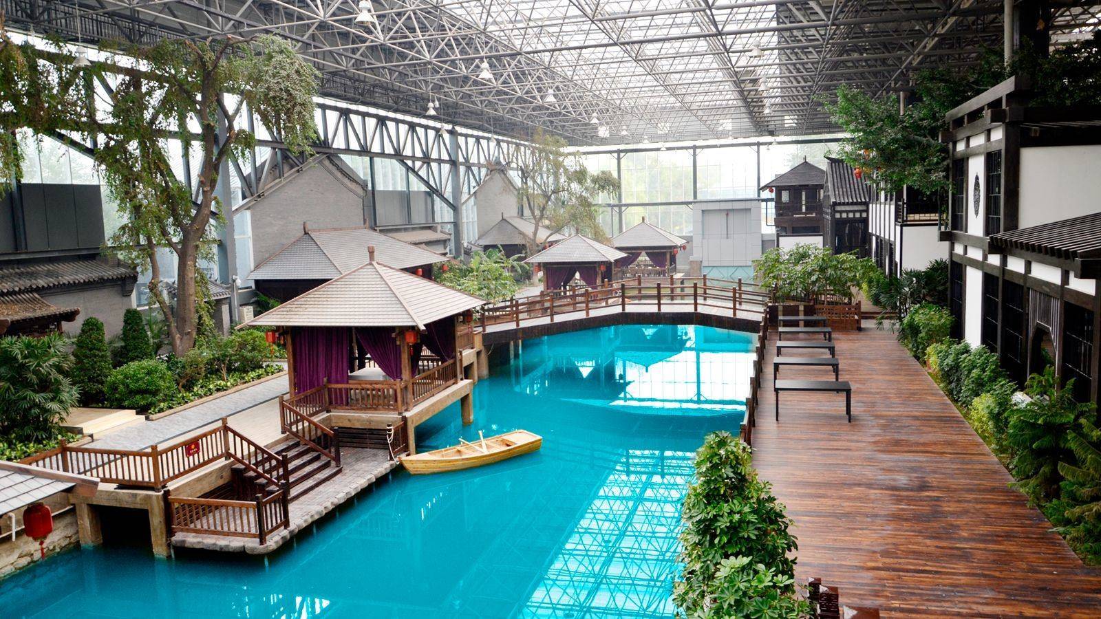 河北沧州生态湿地大棚温室5米高立柱,钢化中空玻璃型承建公司