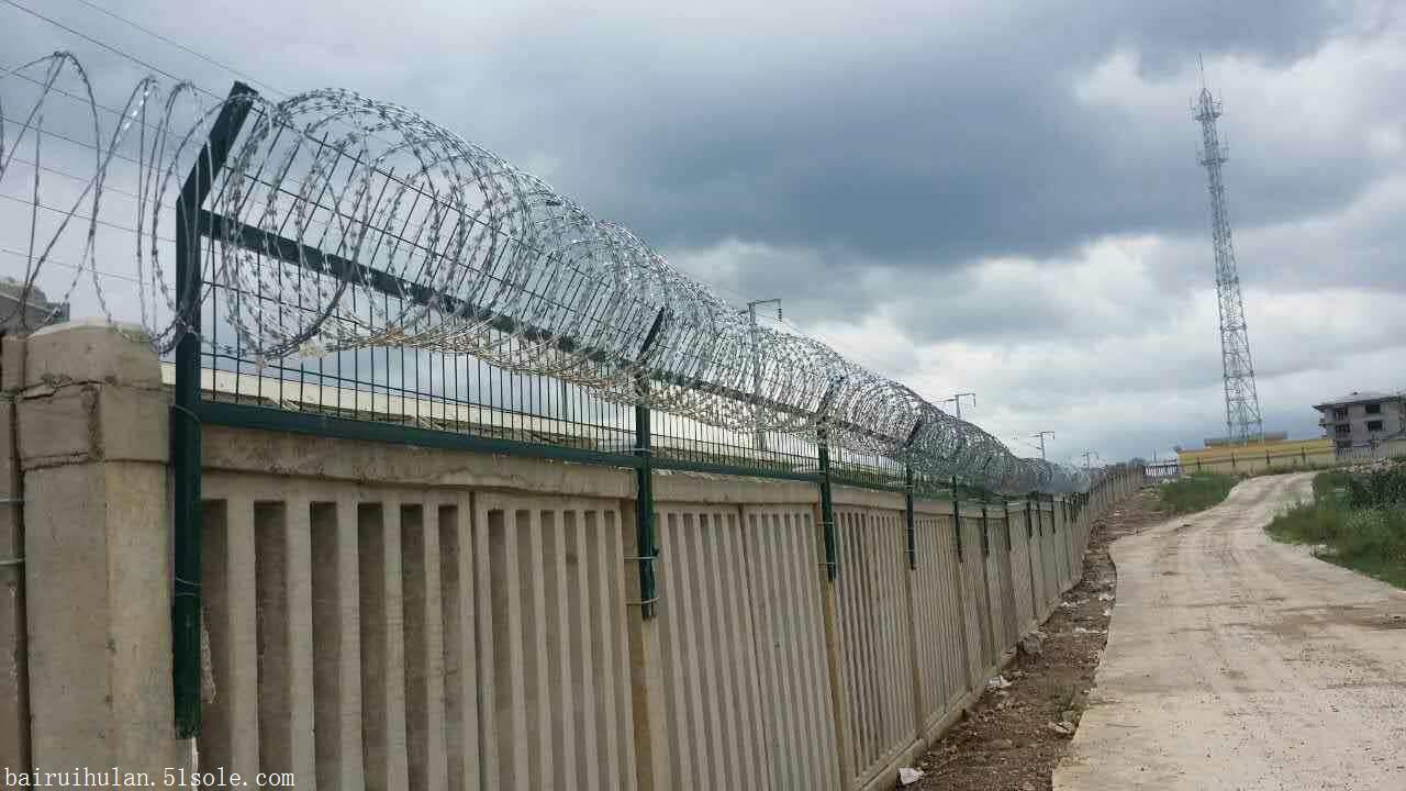 高铁防护栅栏网片-刺丝滚笼加高网-滚笼加密加高立柱