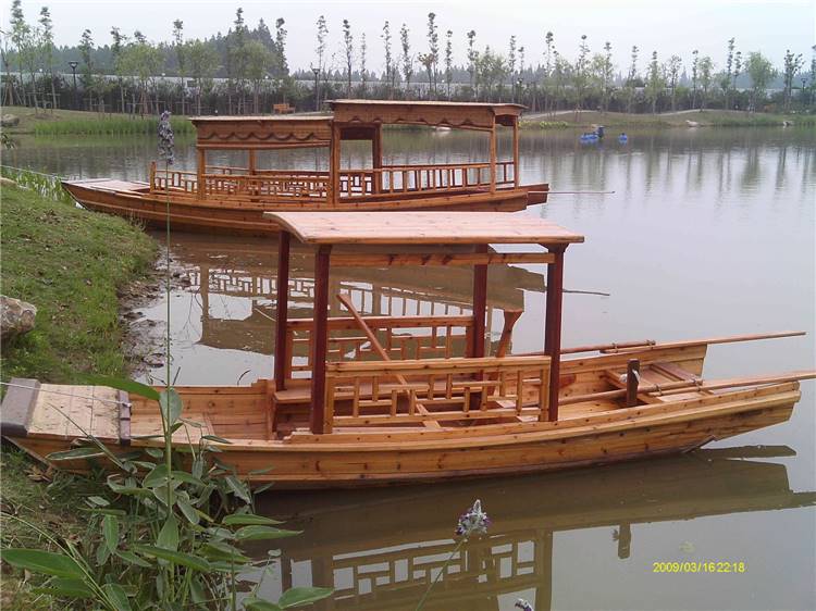 仿古船旅游观光单篷船电动公园游览船手工木船