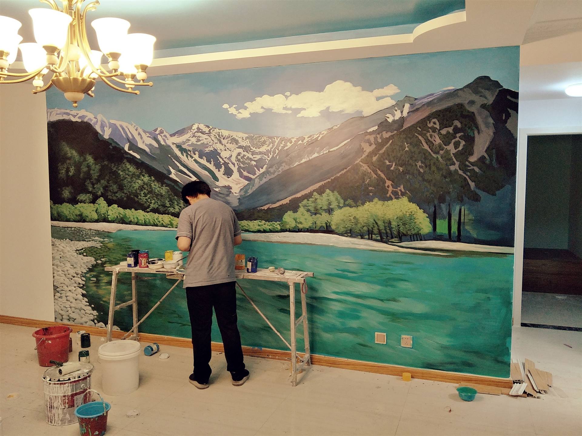 乌鲁木齐墙体彩绘新疆风景壁画