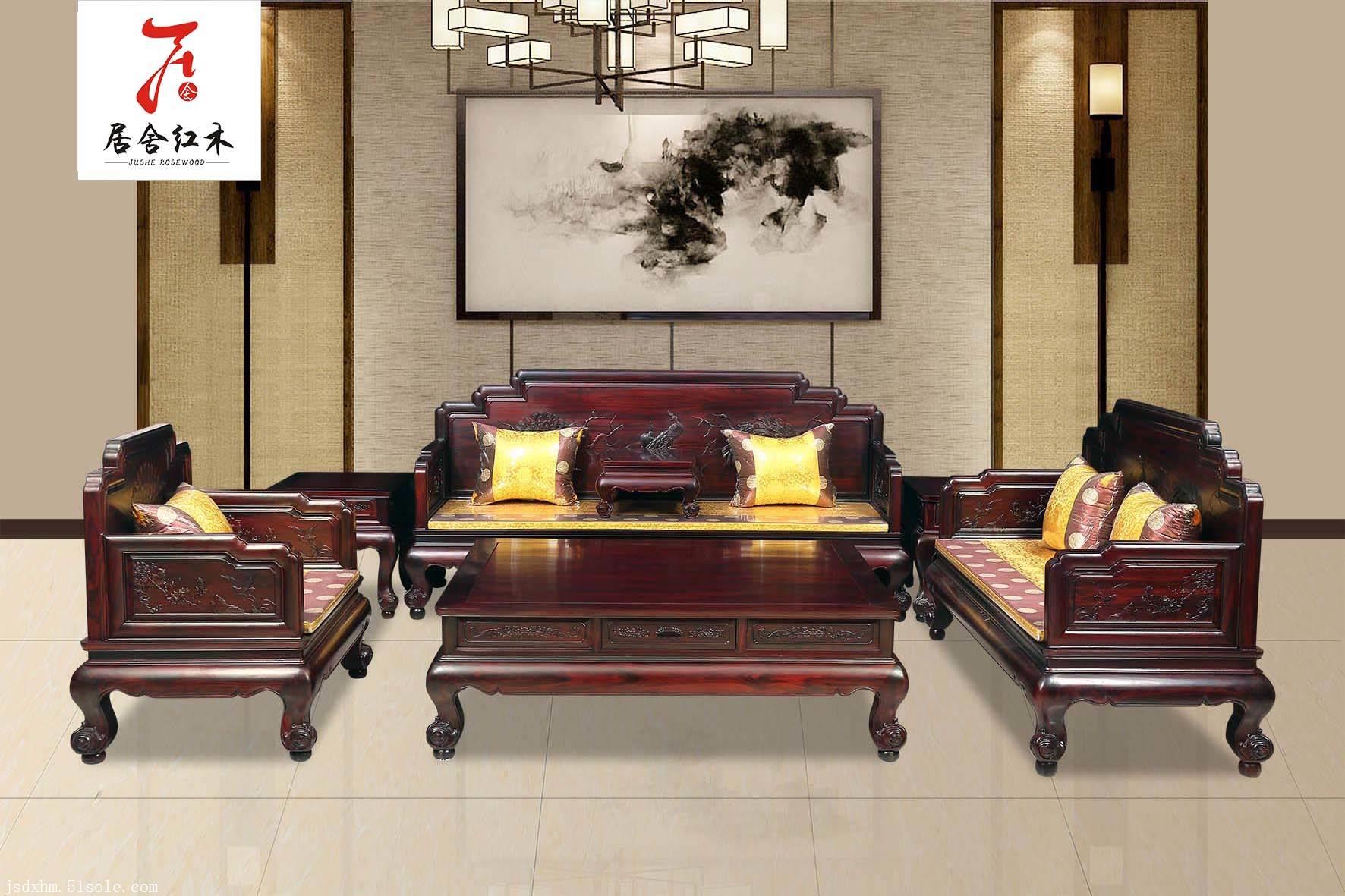 缅甸花梨木家具大奔沙发7件套花梨木家具