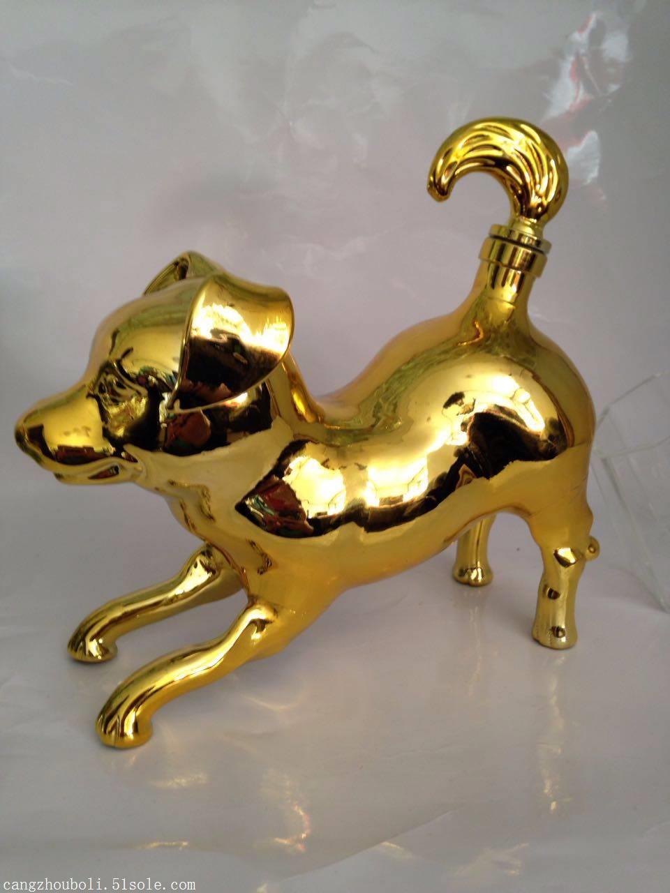 镀金狗狗酒瓶生肖狗造型玻璃酒瓶吹制狗狗酒瓶鎏金狗狗玻璃酒瓶