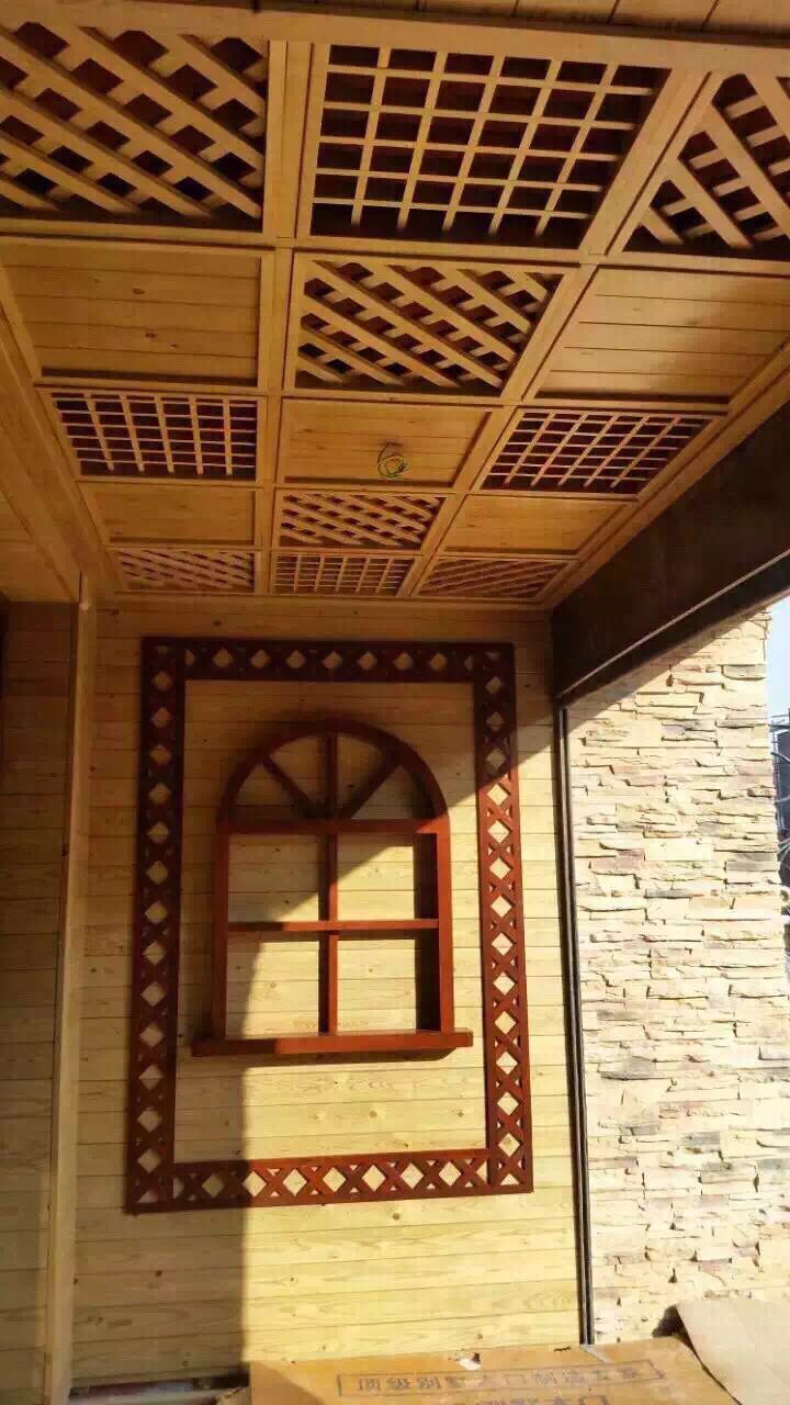 木质装饰板 阳台吊顶 防腐木吊顶 阳台储物柜定制
