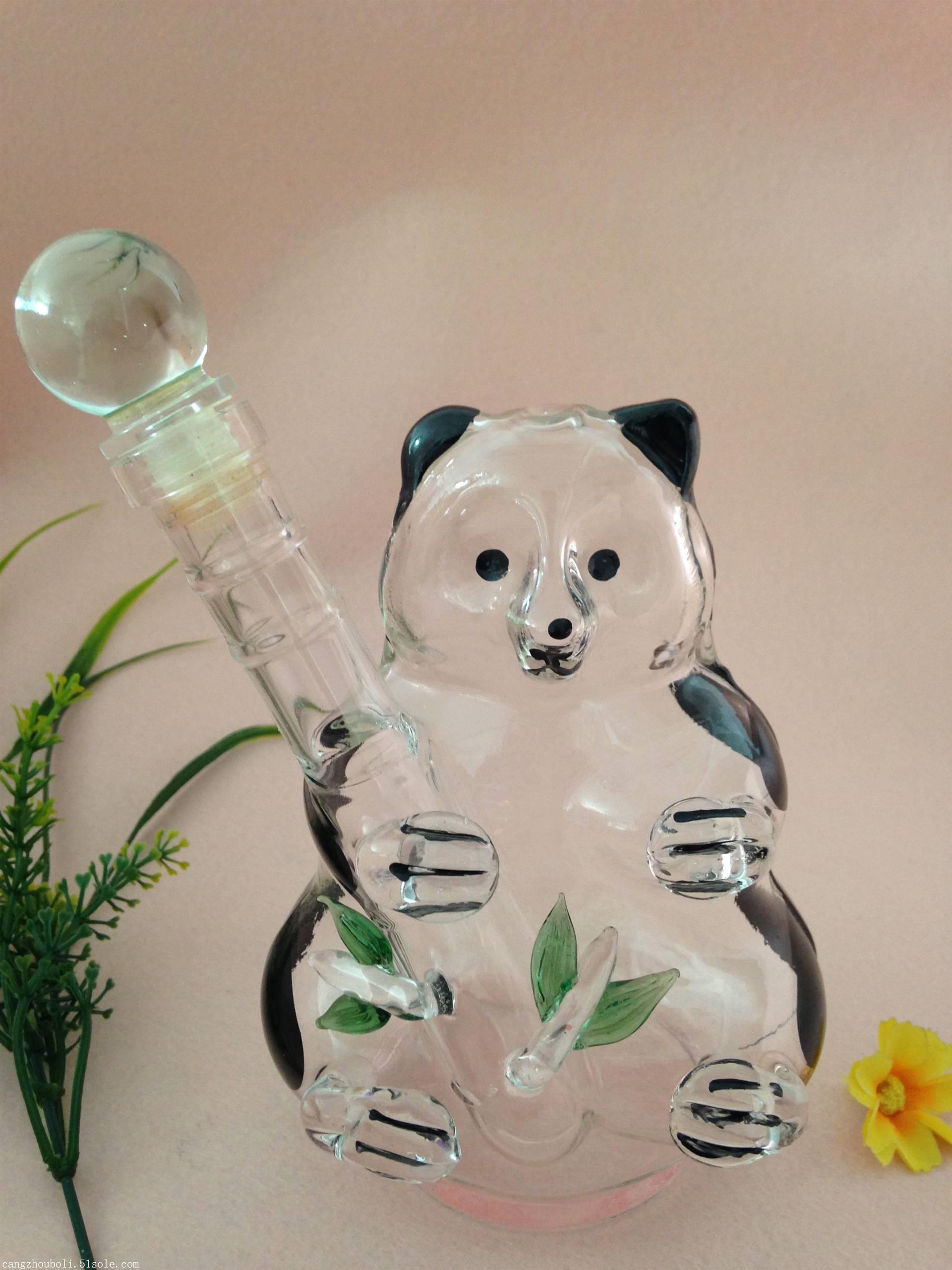 小熊猫造型玻璃酒瓶空心国宝玻璃摆件创意玻璃猫熊工艺酒瓶烈酒瓶