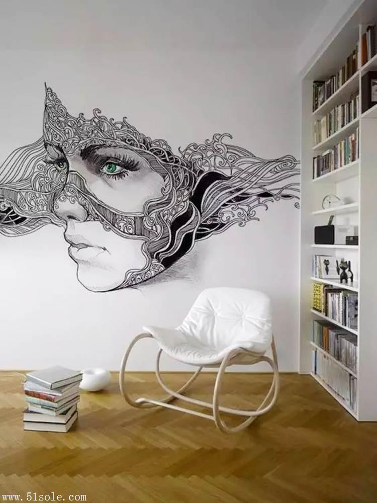广州墙绘 家庭墙面彩绘 创意线条墙绘 追梦墙绘