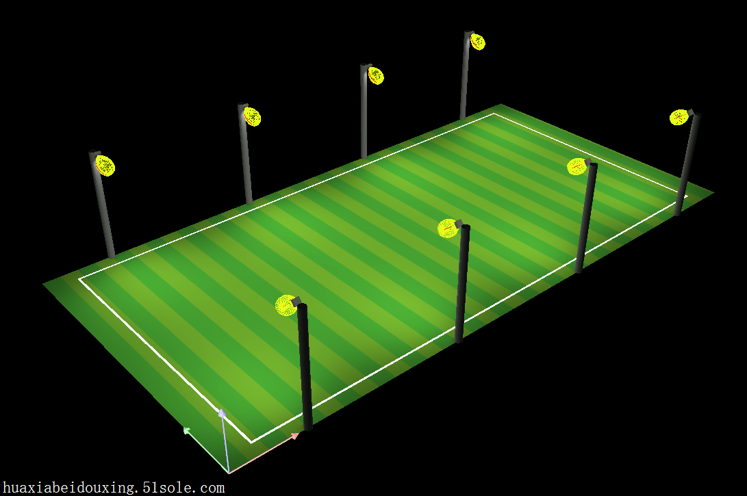 安裝8盞led球場燈具的五人足球場照明設計方案的配置可以使燈光覆蓋
