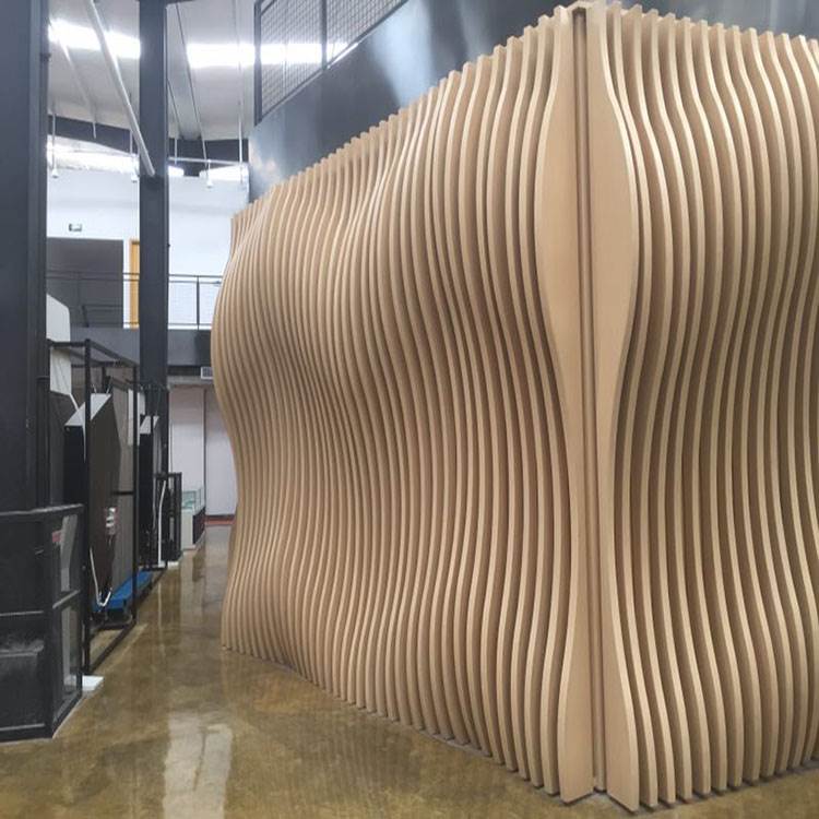 定制墙面装饰 弧形木纹铝方通 弧形铝格栅 波浪造型铝格栅