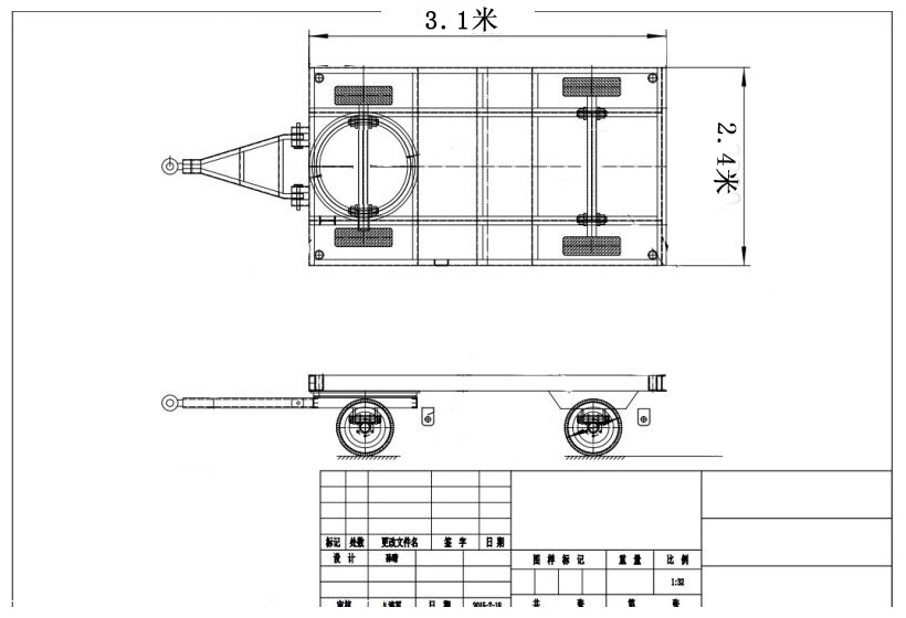 牵引平板拖车设计图纸图片