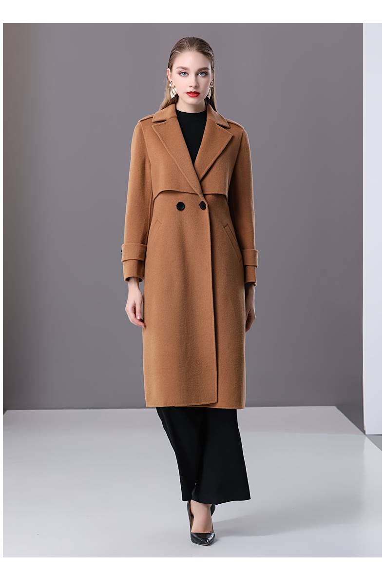 楚贝尔女羊绒外套2018秋冬高腰修身英伦中长款时尚羊绒大衣