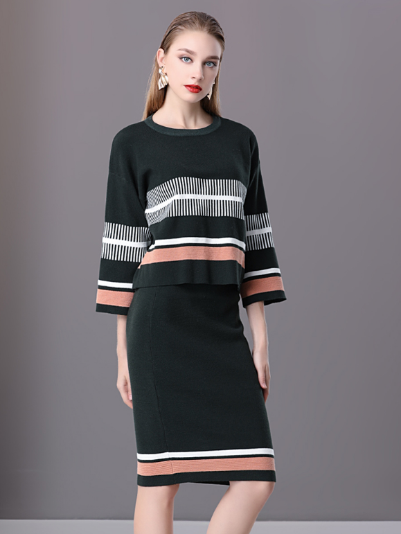 楚贝尔秋装针织套装女休闲时尚两件套秋季内搭针织裙气质包臀裙