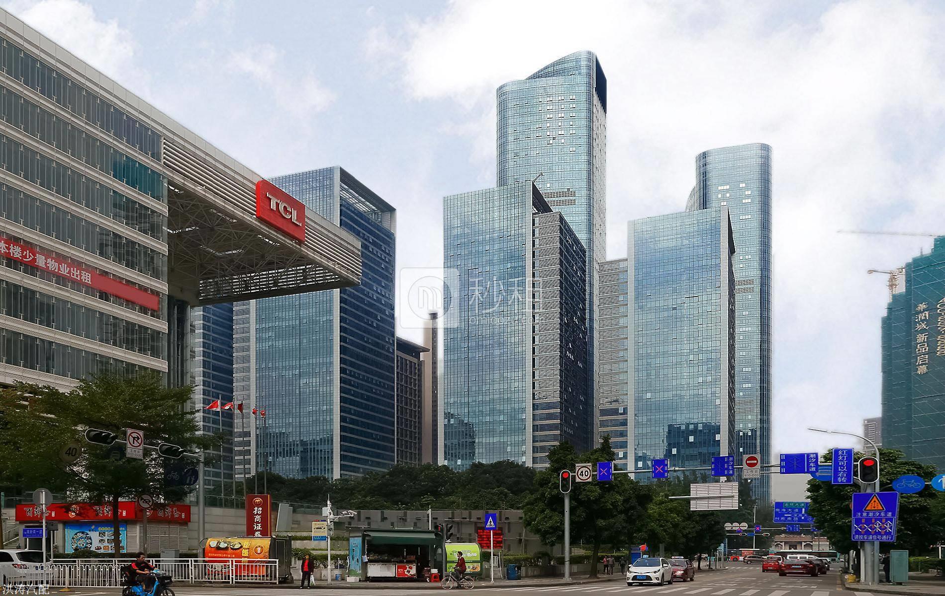 前面从左到右是;大冲商务中心a,b,c,d座,第二排的是华润置地e座,旁边