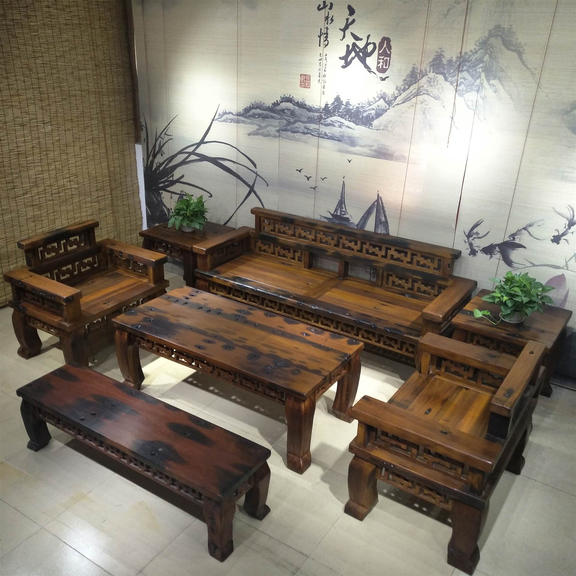 老船木沙发组合原生态粗狂大气别墅会所沙发