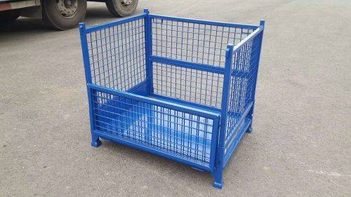 金属周转箱厂家锥形脚网格料箱 可开门可折叠网格料箱 周转网格箱