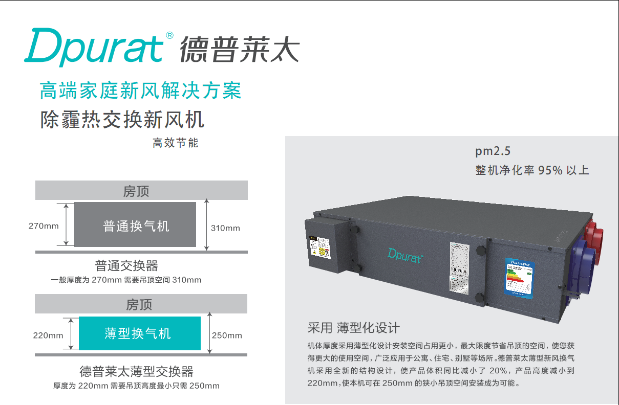 武汉新风系统德普莱太erv家装除霾新风机极光系列