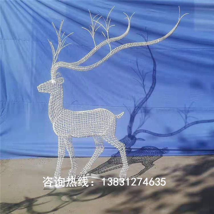 不锈钢镂空鹿雕塑,不锈钢拼接镂空小鹿