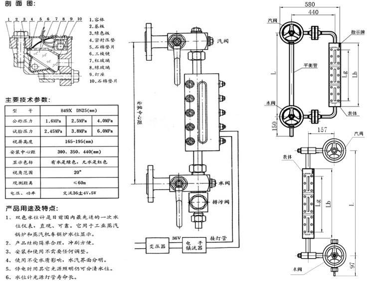 锅炉双色水位计结构图片