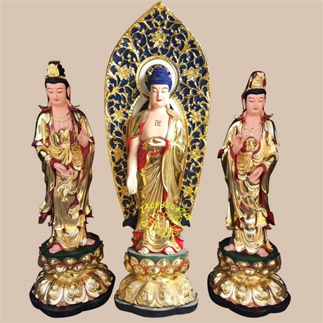 阿弥陀三尊树脂佛像 古彩阿弥陀佛佛像 寺庙供奉大势至观世音菩萨