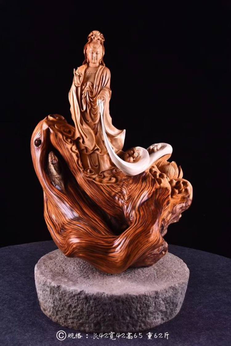 崖柏御龙观音木雕,崖柏观音菩萨摆件