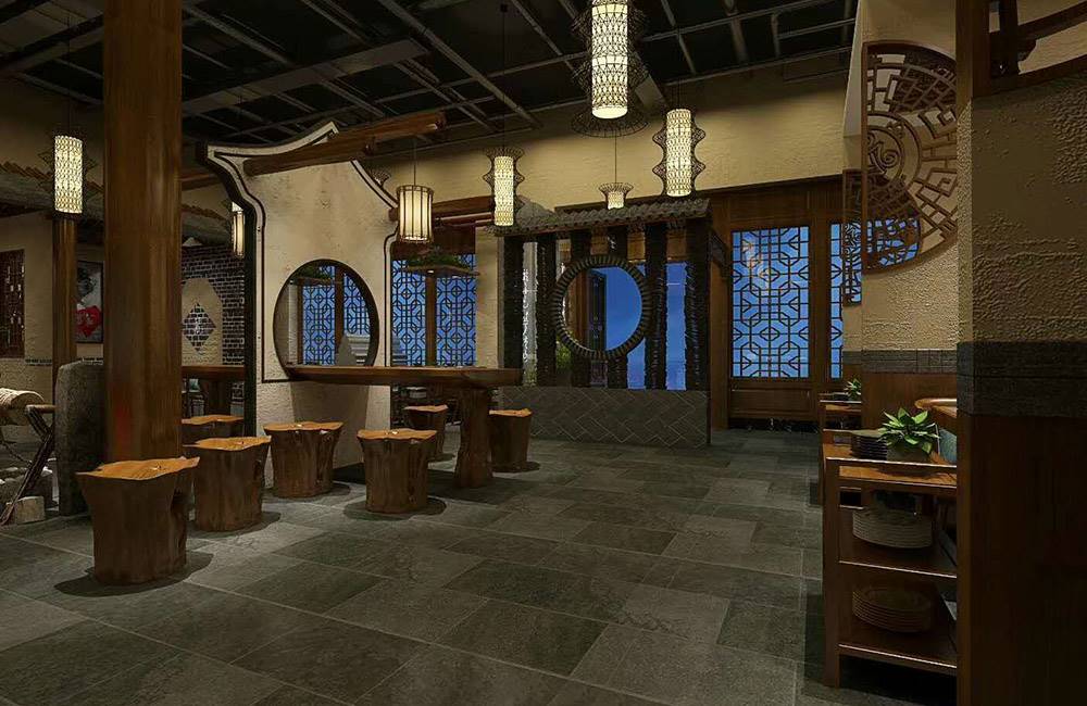 郑州茶餐厅装修设计案例,古典园林中式茶餐厅,京创装饰