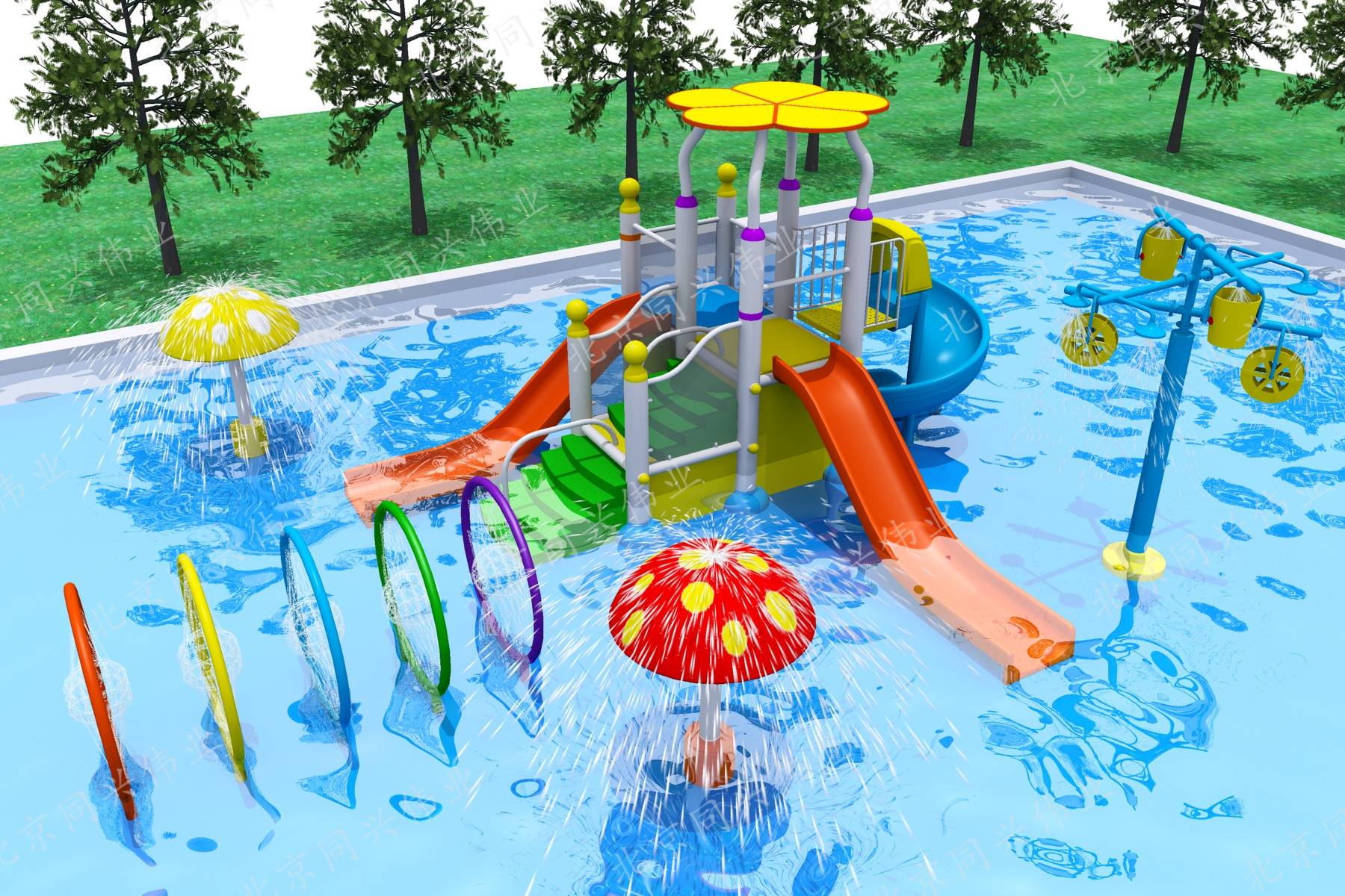 儿童戏水设备水上乐园设备章鱼滑梯戏水小品供应水上滑梯设施