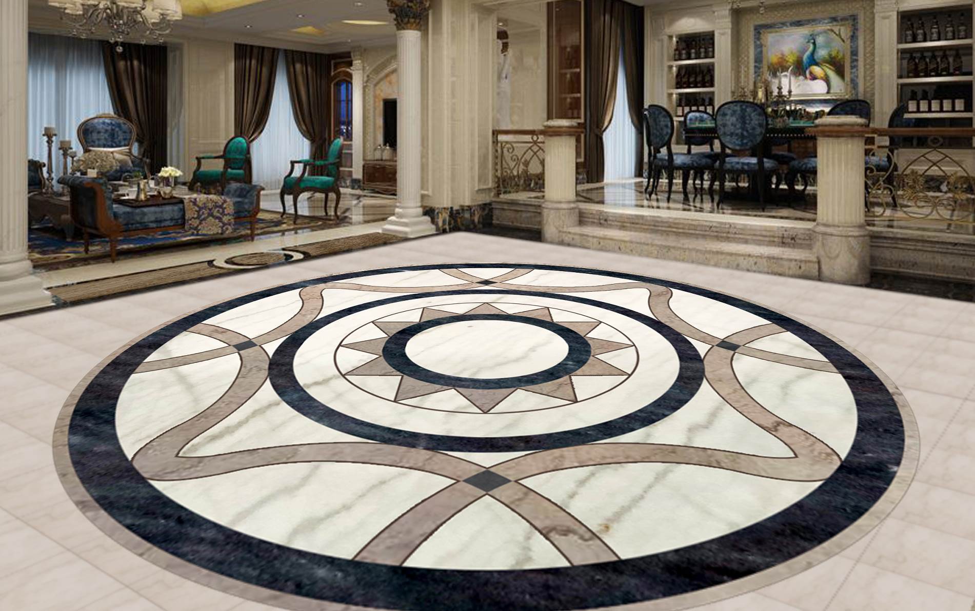 广西天然大理石水刀工艺地板