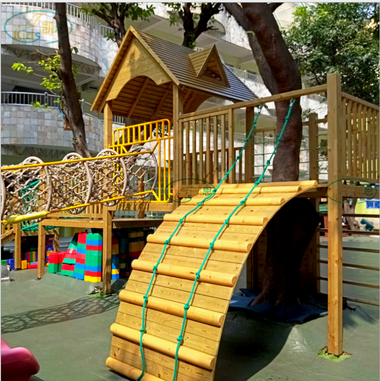 幼儿园室外木制组合滑梯公园儿童乐园木质树屋滑梯源头厂家