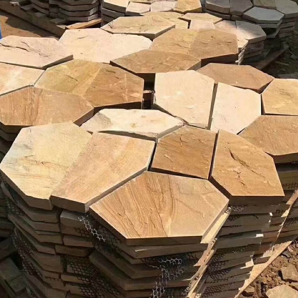 黄锈色板岩碎拼石锈板墙面不规则乱形片石文化石