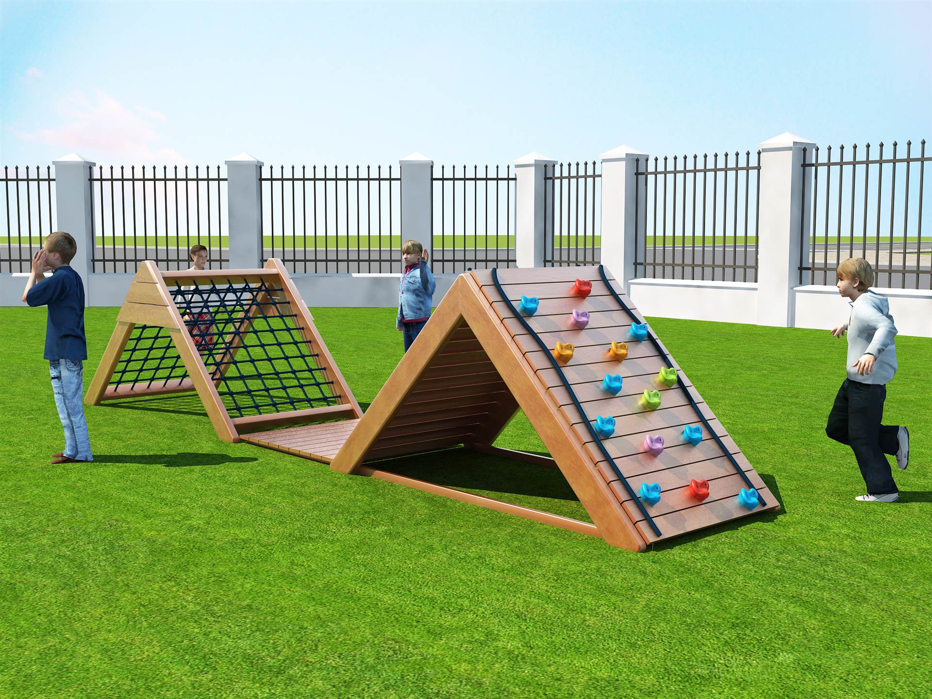 幼儿园攀爬架 儿童木质体能进口木制爬网组合 健身爬网绳上刀山玩