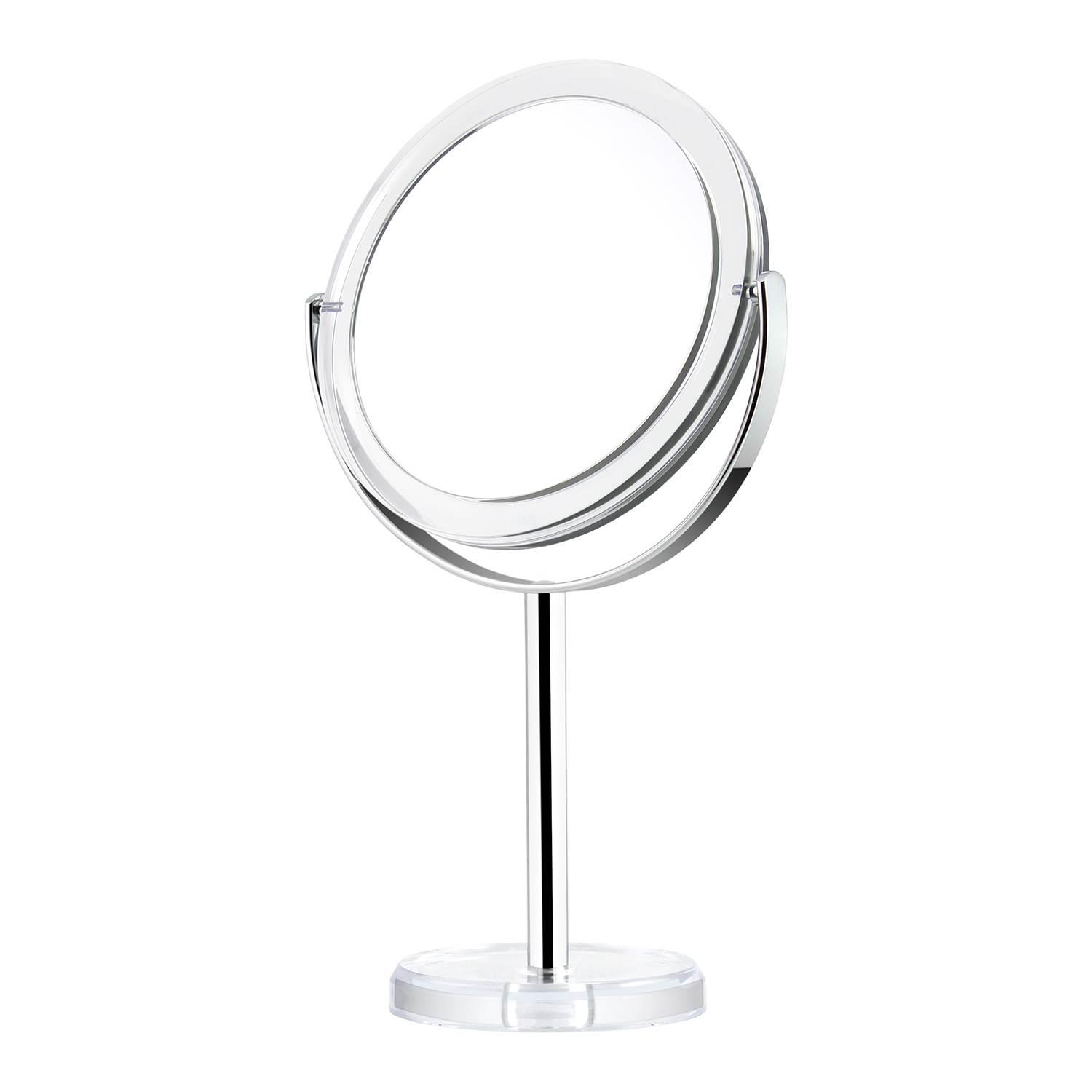 bm1302塑料圆形透明双面化妆镜放大台式镜子五金柱