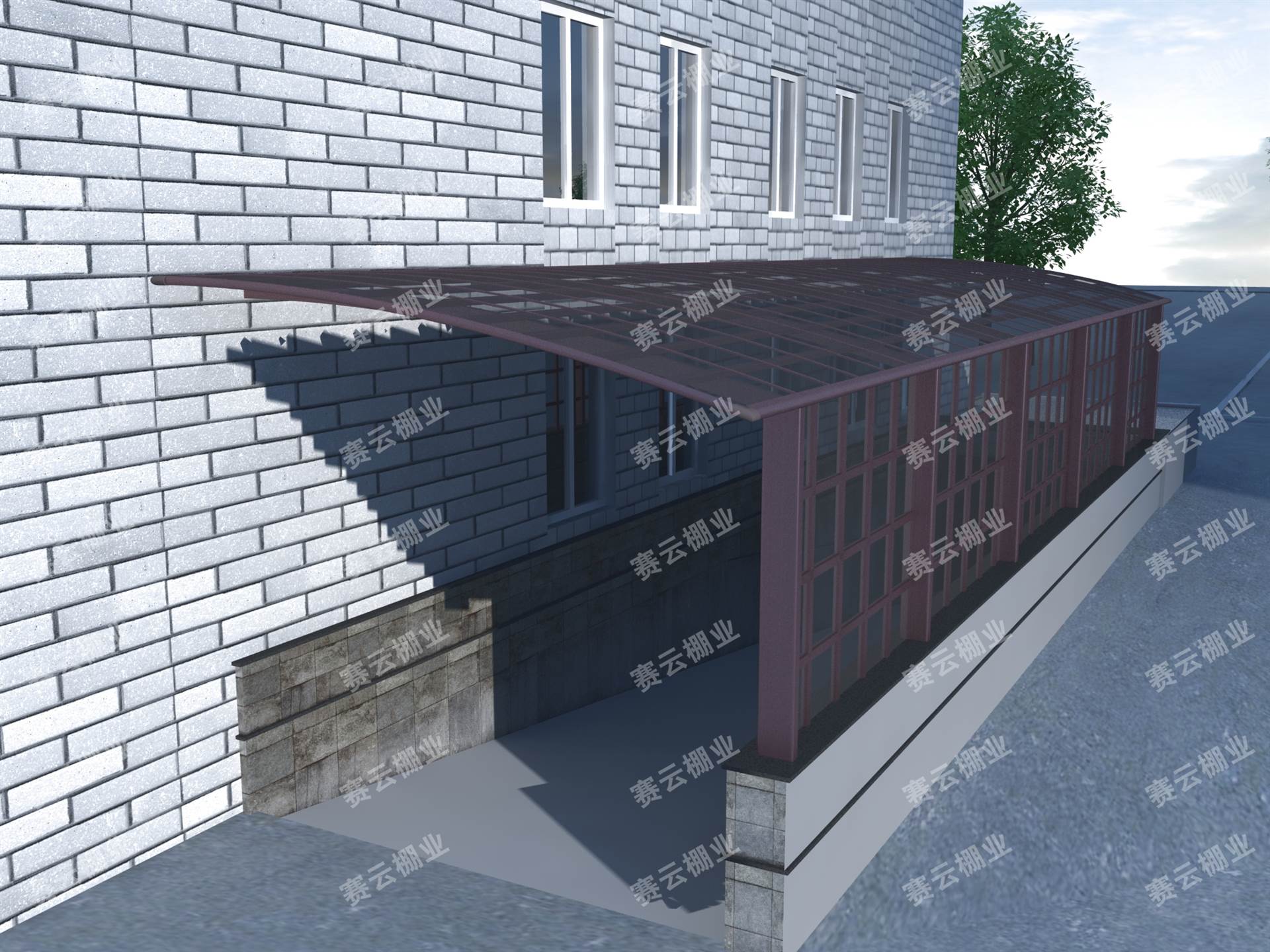 赛云地下车库出入口棚 地下通道雨棚 地下车库雨棚价格