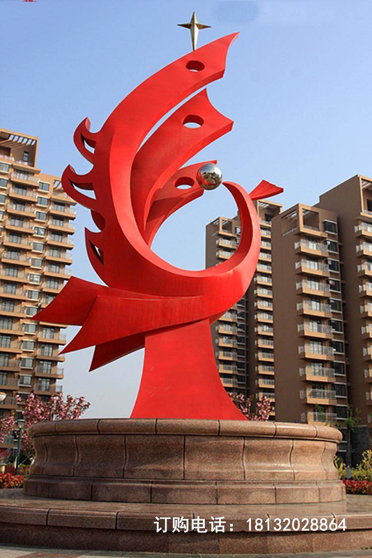 不锈钢火凤凰雕塑 城市彩色动物雕塑