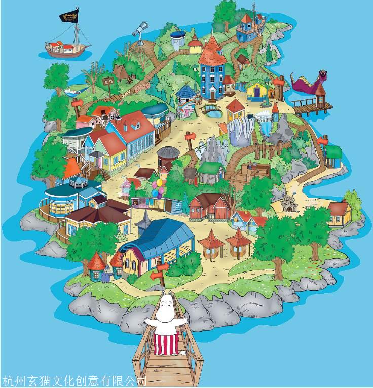 手绘地图景区地图旅游地图q版地图卡通地图导览图设计