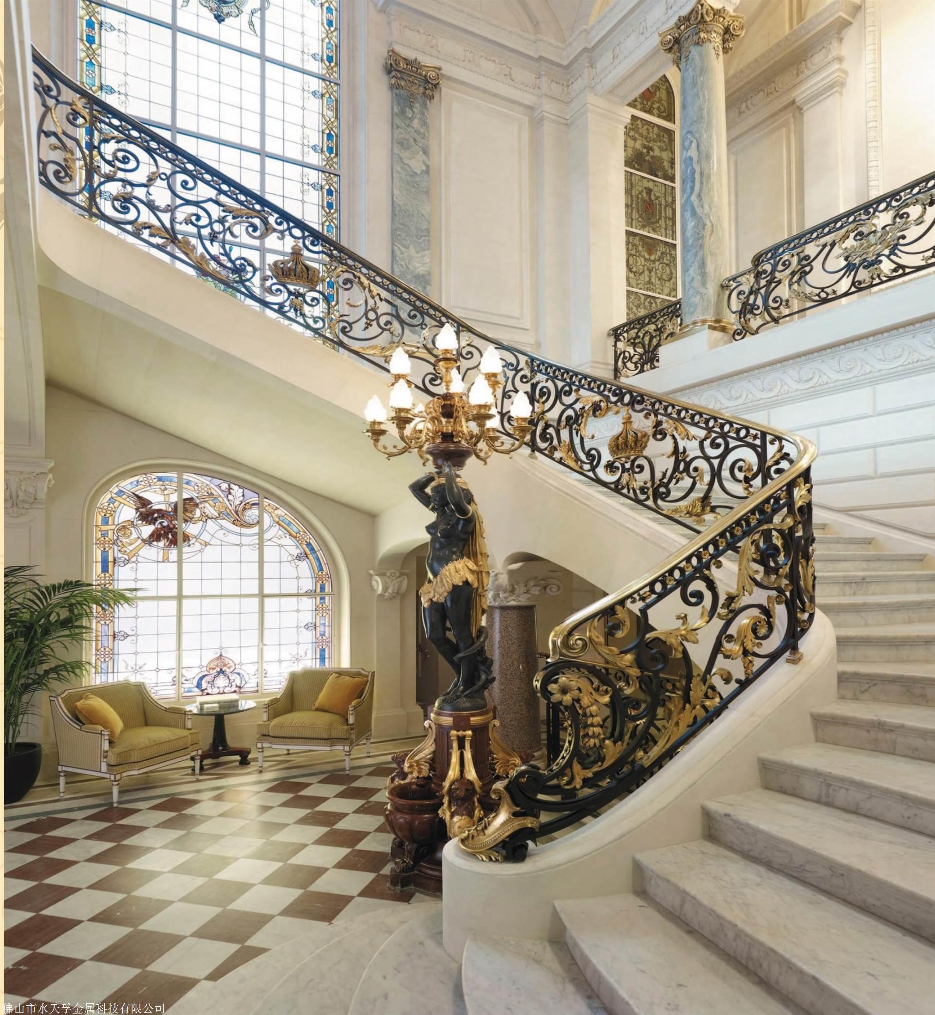 豪华别墅金色不锈钢扶手不锈钢护栏定制款