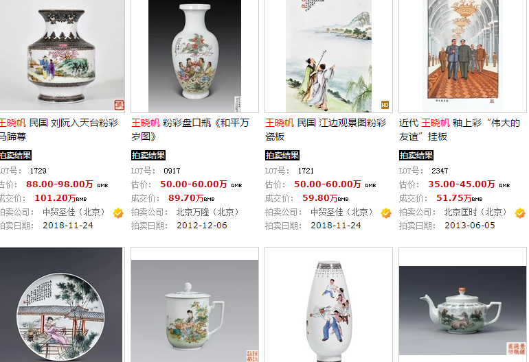 王晓帆瓷器目前市场价格 值多少钱?